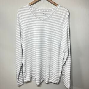 Eddie Bauer Tunic Top Gray White Stripe Knit Modal V Neck Comfy Casual Travel 1X